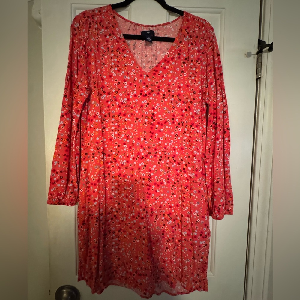 GAP Pink Long Sleeve Sundress with V-Neck and Bishop Sleeves